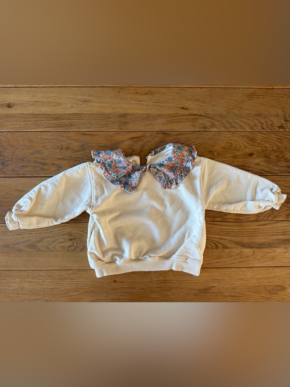 Zara Cream Sweatshirt with Floral Ruffle Collar Accent